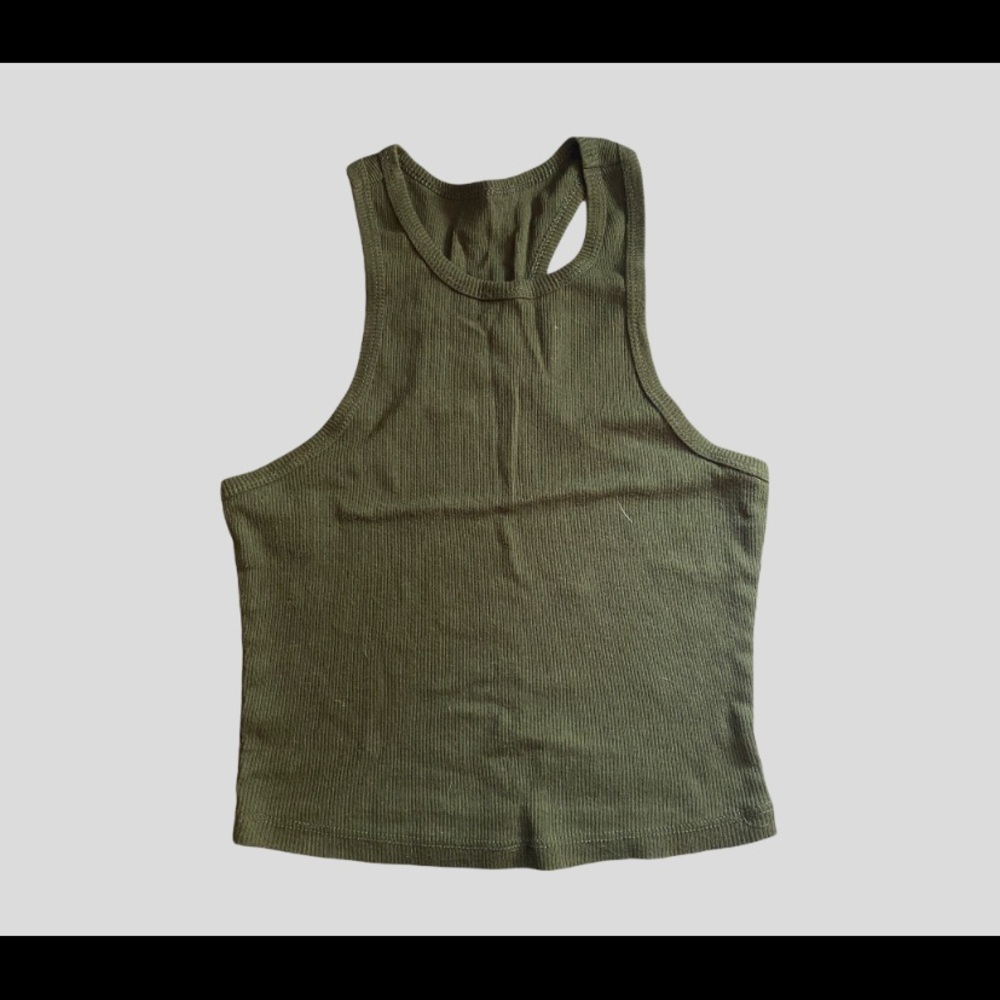 Olive green high neck racer back crop top